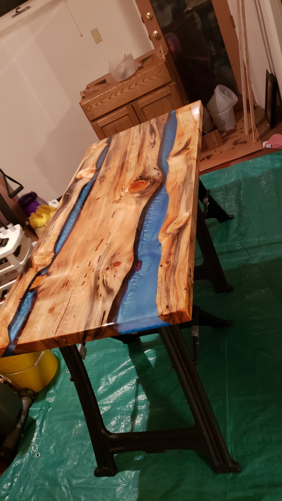 Blue resin river table