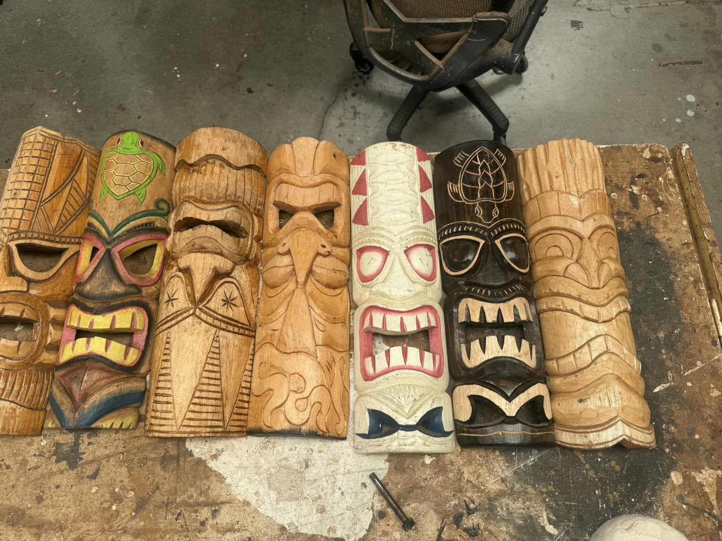 Carved tiki masks